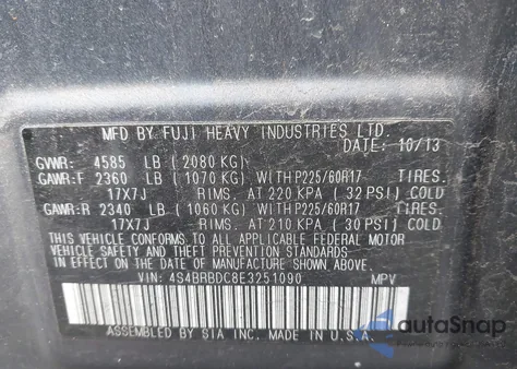 2014 Subaru Outback 2.5I Premium from USA, damaged, VIN 4S4BRBDC8E3251090